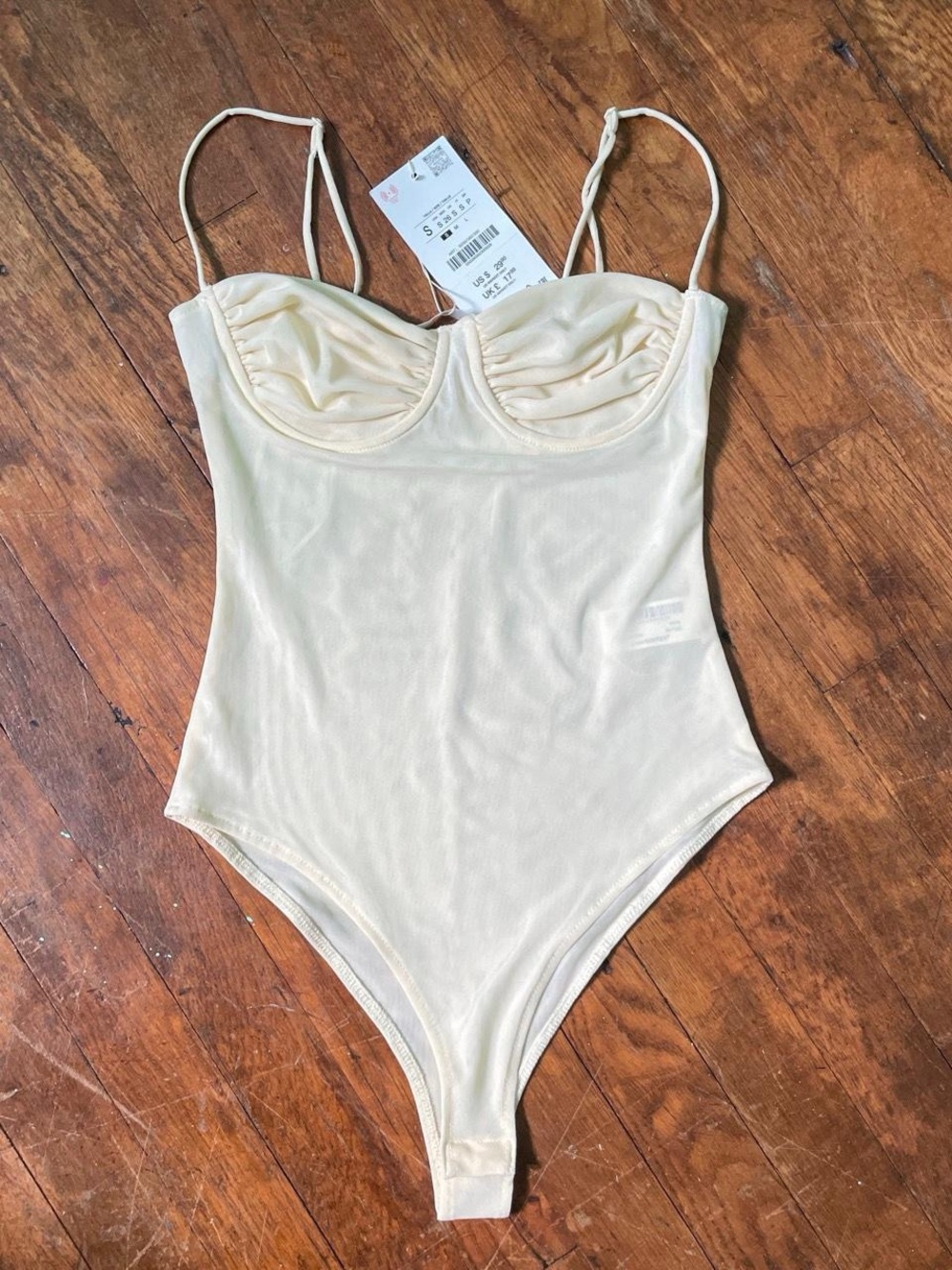 Zara yellow ruche tulle bodysuit